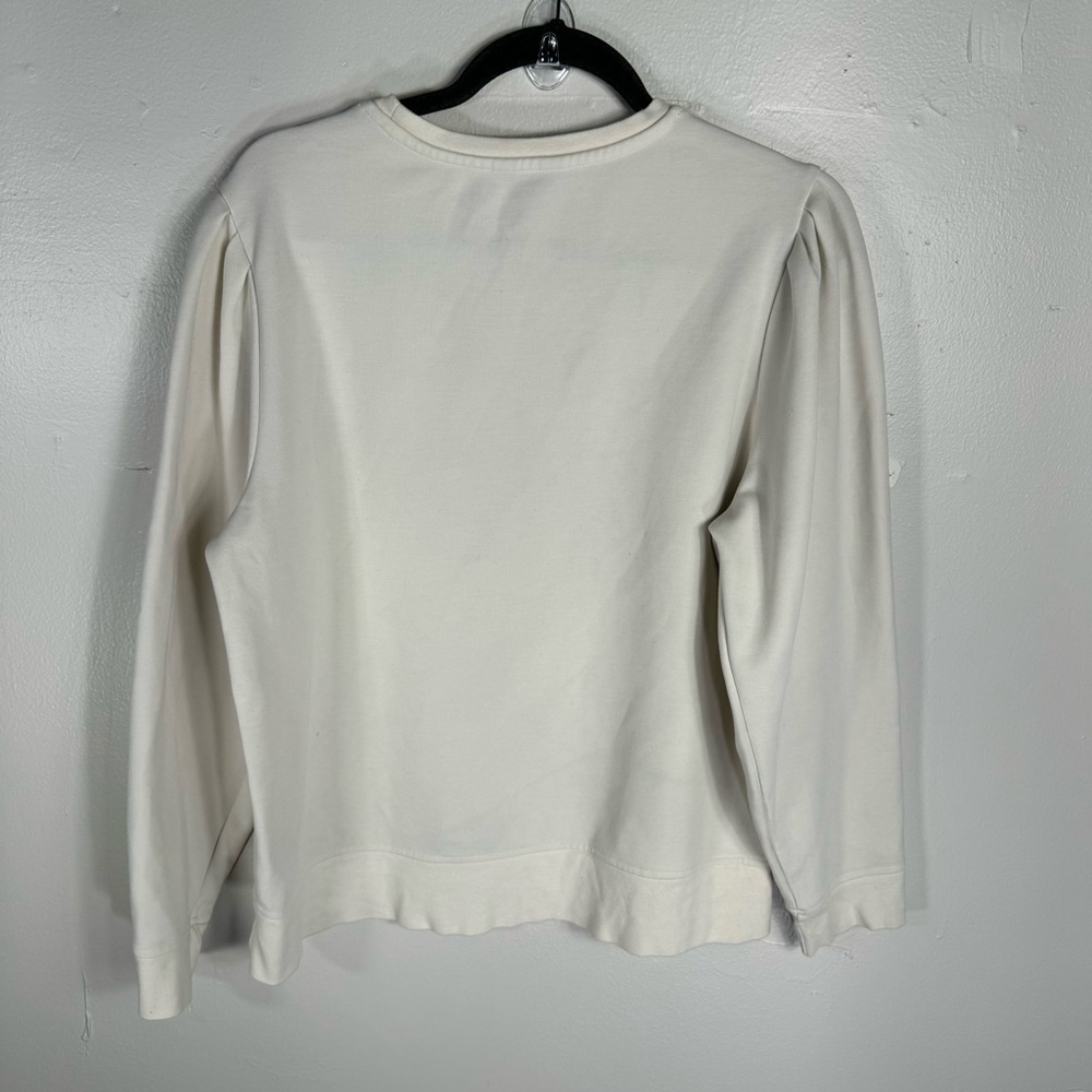 SAINT+Sofia cream organic cotton long puff sleeve sweatshirt large white women - Picture 8 of 13